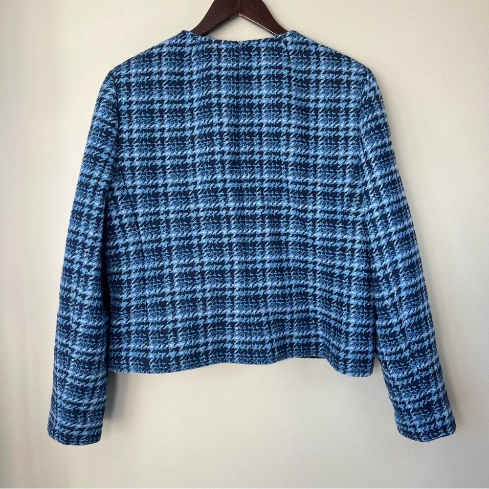 NWT J.Crew Womans 14 Baltic Blue Check Lady Jacket Crop Tweed Blazer Wool Blend